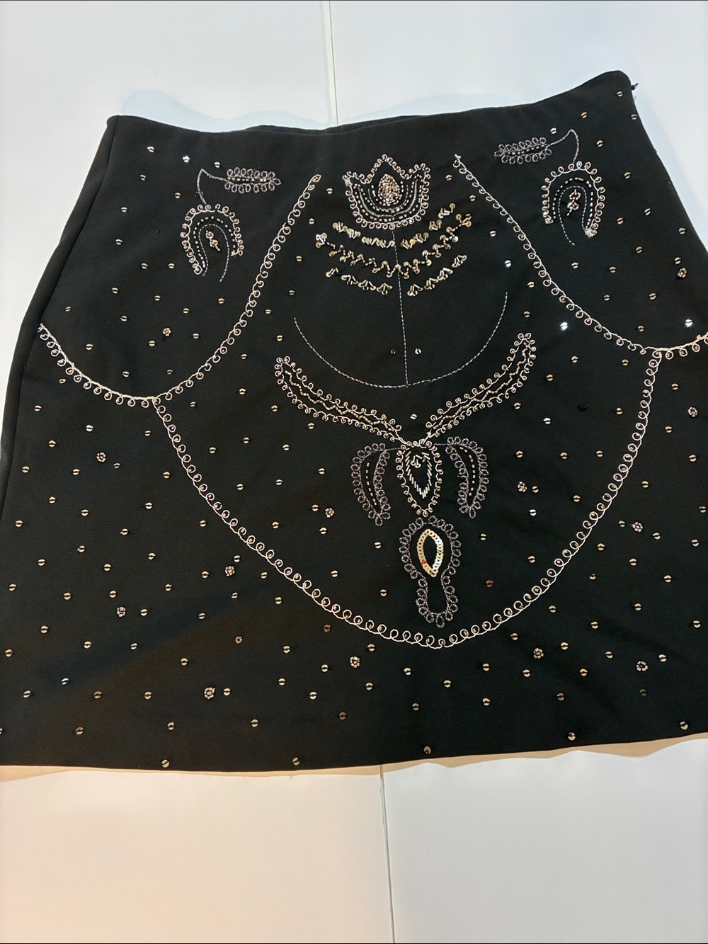 BCBG Black Mini Skirt with Gold-Tone Beading